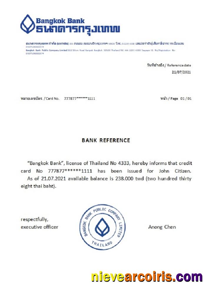 Thailand Bangkok bank reference